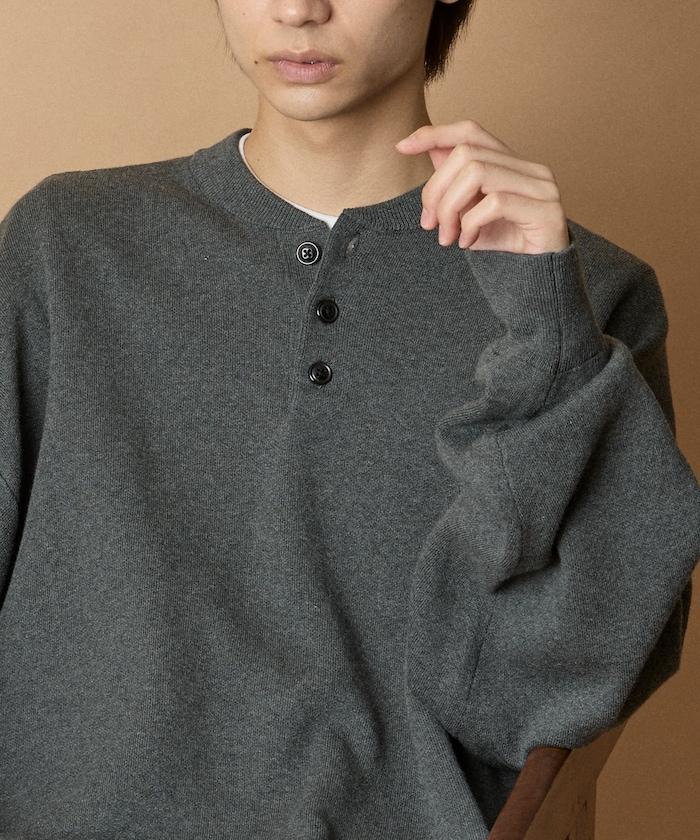 寬鬆版型休閒風汗衫風格亨利領針織衫
