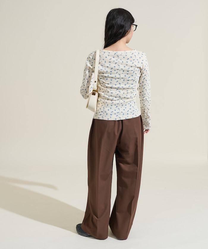 花卉圖案針織亨利領長袖上衣