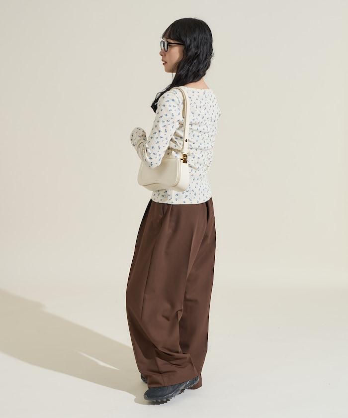 花卉圖案針織亨利領長袖上衣