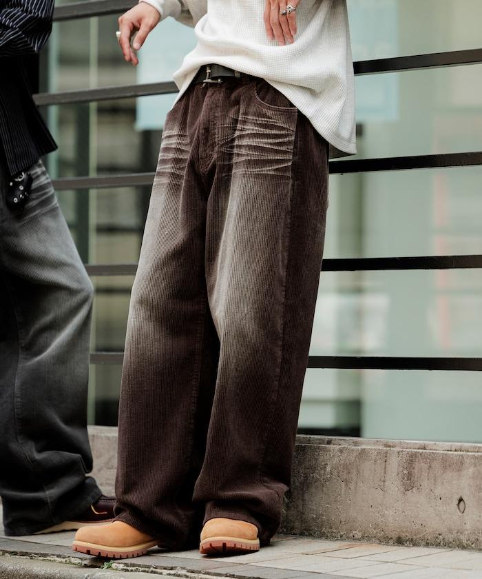 復古水洗燈芯絨寬鬆直筒褲