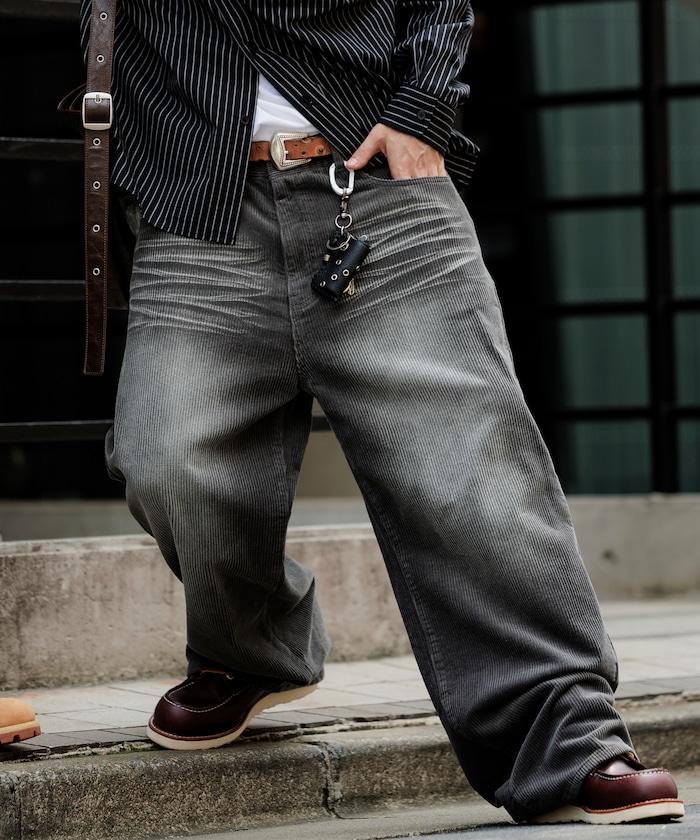 復古水洗燈芯絨寬鬆直筒褲