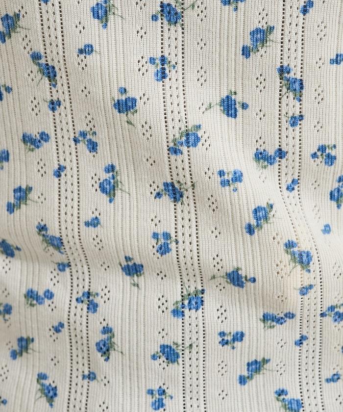 花卉圖案針織亨利領長袖上衣