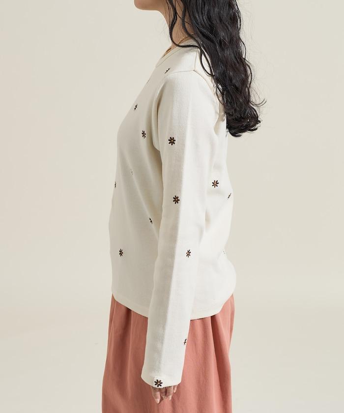 小雛菊刺繡長袖T恤