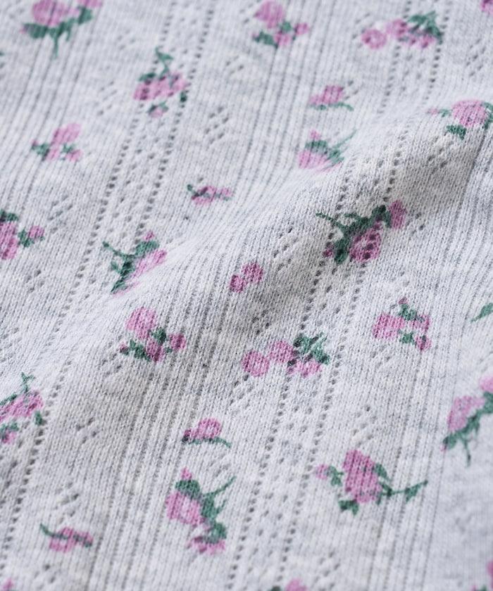 花卉圖案針織亨利領長袖上衣