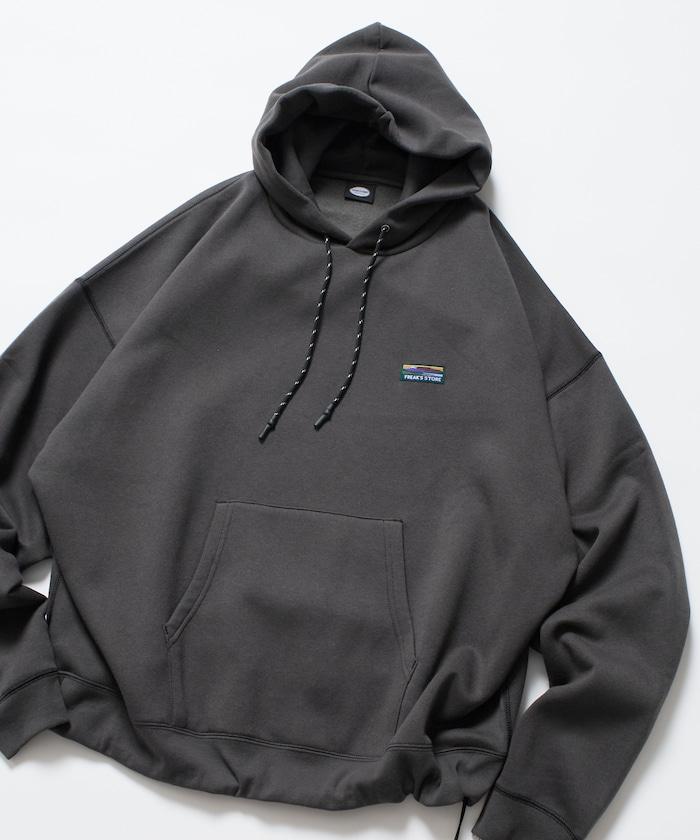 寬鬆版型 單點標誌套頭連帽衛衣/下襬抽繩/加絨內裡