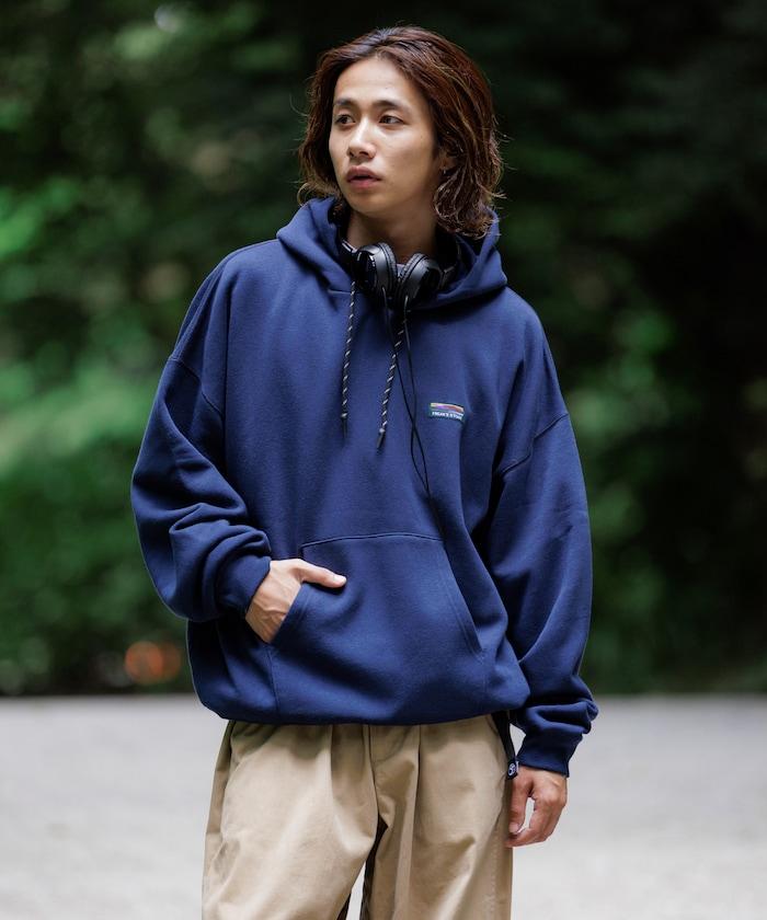 寬鬆版型 單點標誌套頭連帽衛衣/下襬抽繩/加絨內裡