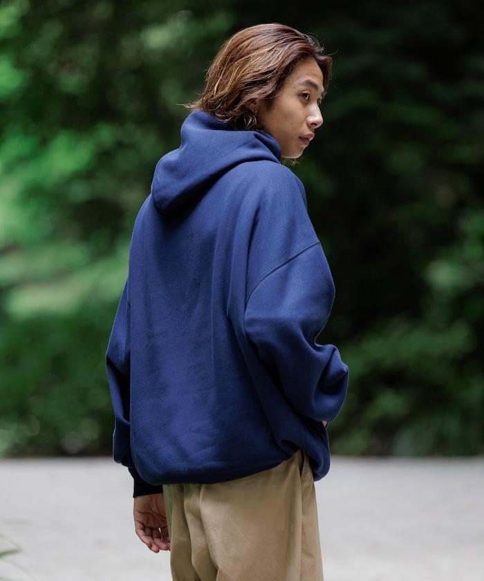 寬鬆版型 單點標誌套頭連帽衛衣/下襬抽繩/加絨內裡