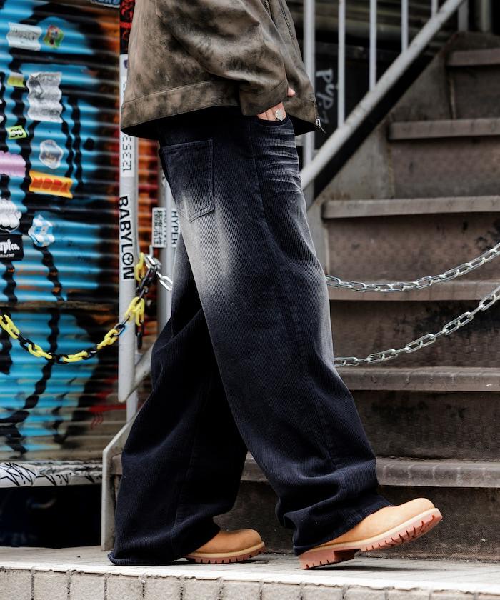 復古水洗燈芯絨寬鬆直筒褲