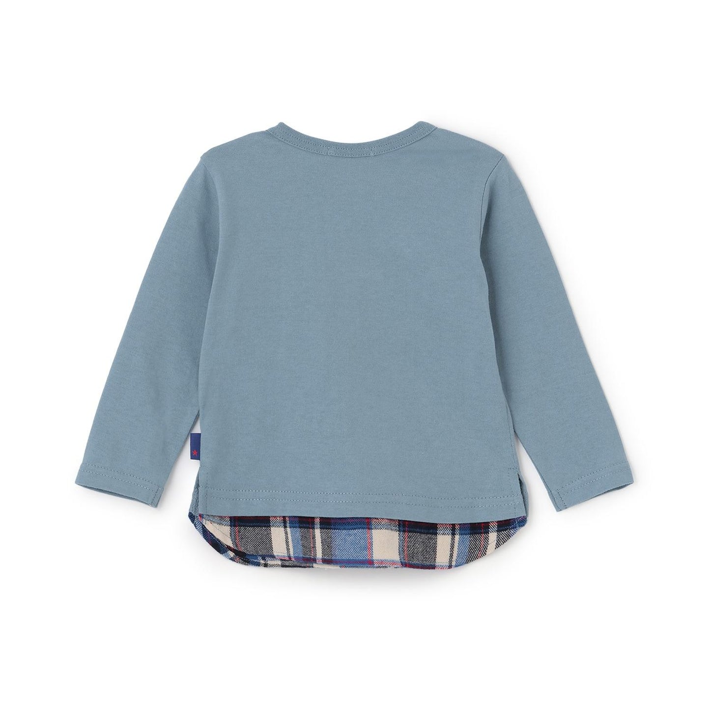 汽車貼布繡×下襬格紋長袖T恤