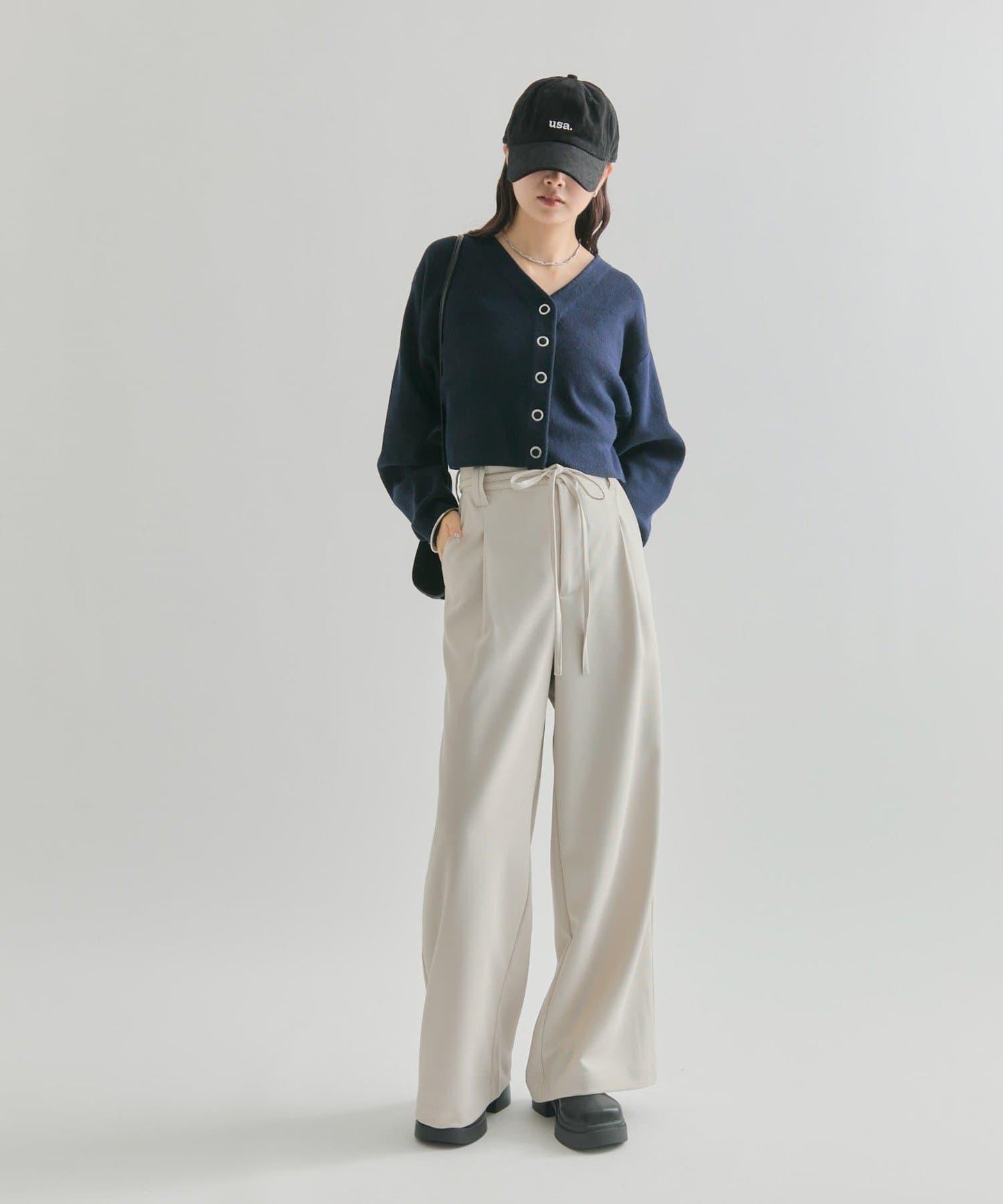 波浪腰帶休閒褲