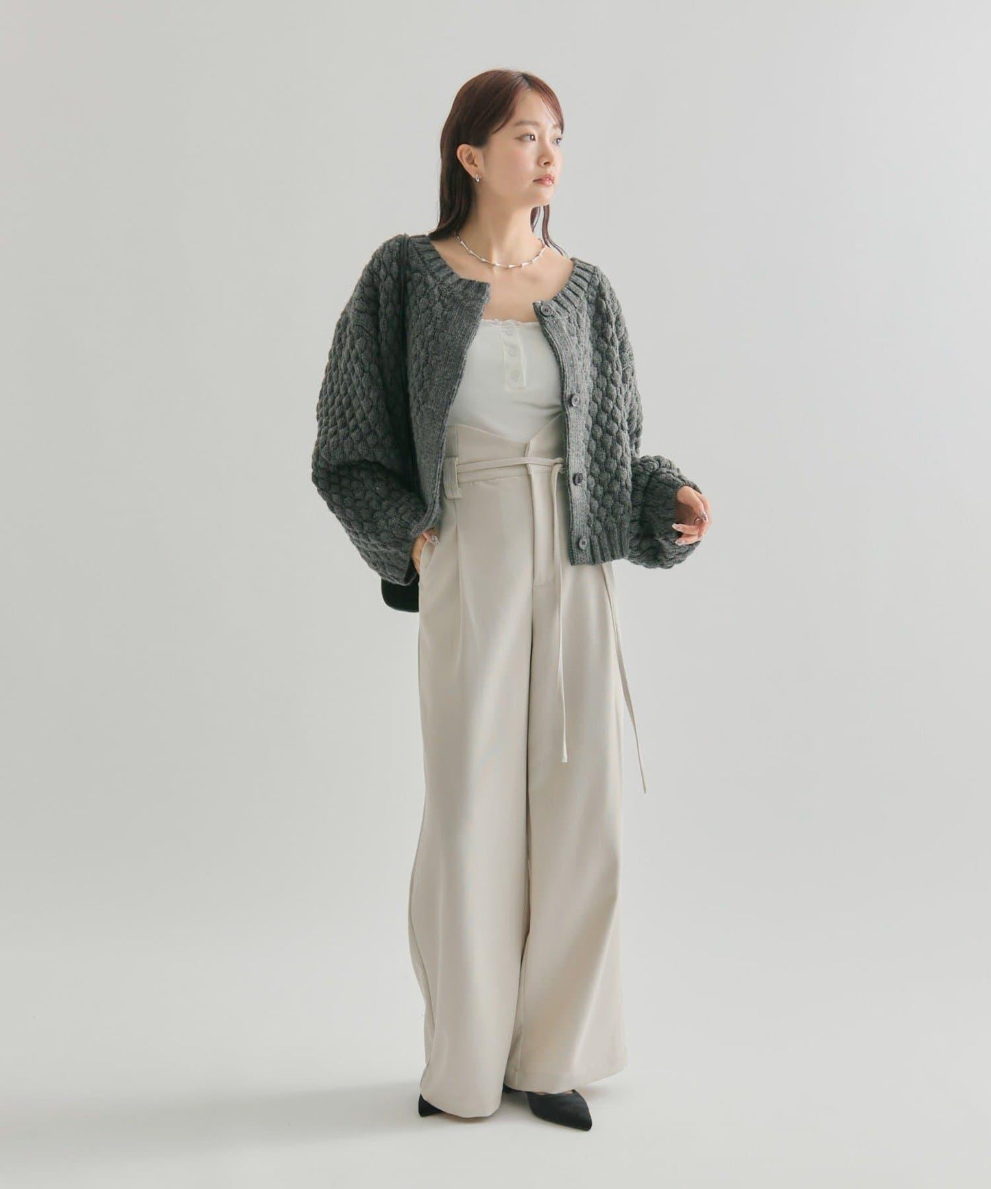 波浪腰帶休閒褲