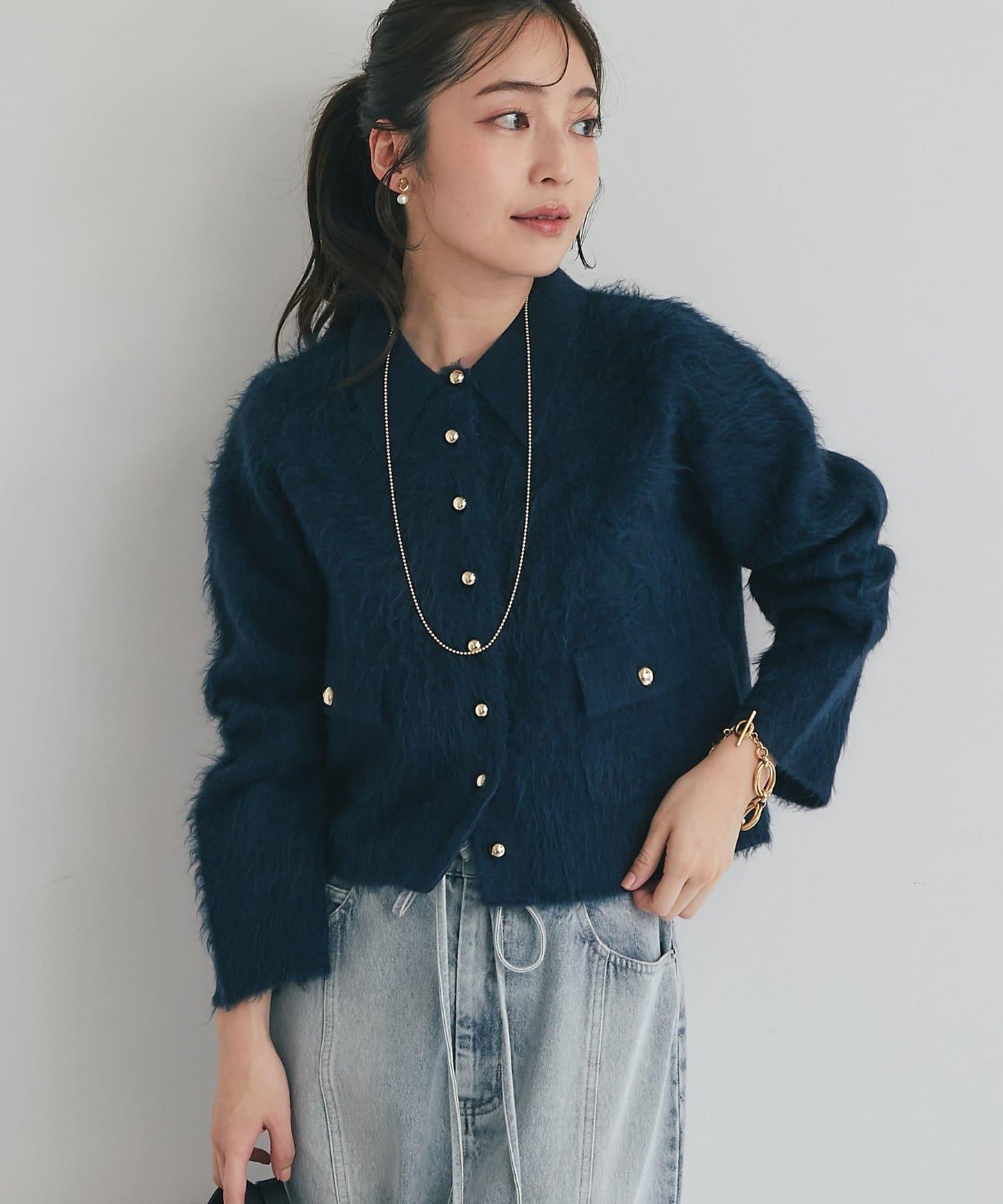 【ON・OFF兩用】帶領拼接針織夾克開衫