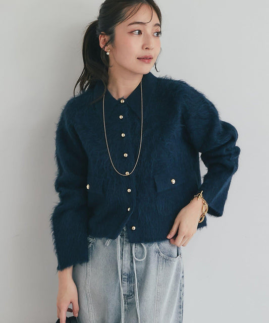 【ON・OFF兩用】帶領拼接針織夾克開衫