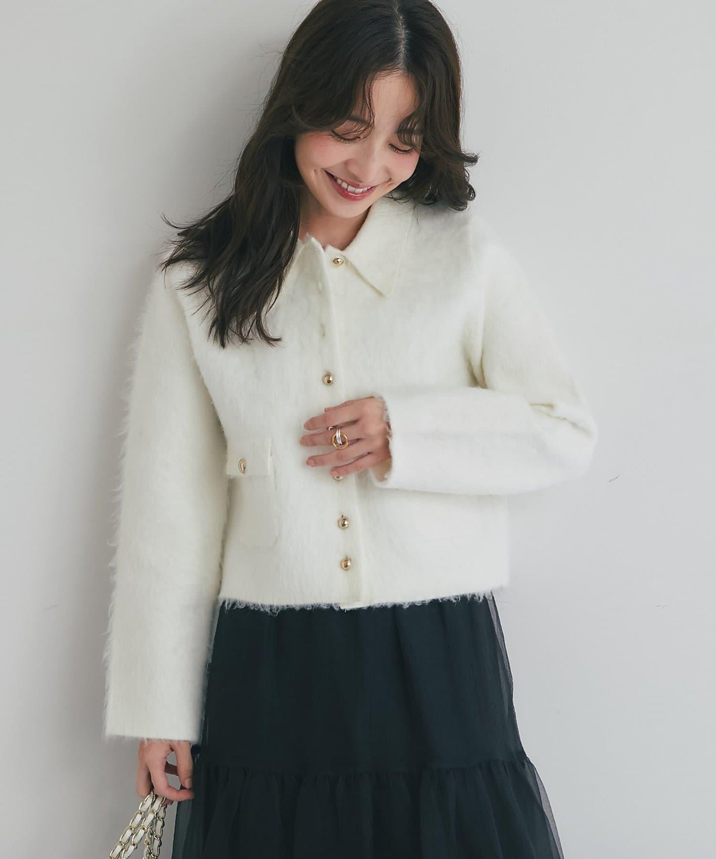 【ON・OFF兩用】帶領拼接針織夾克開衫