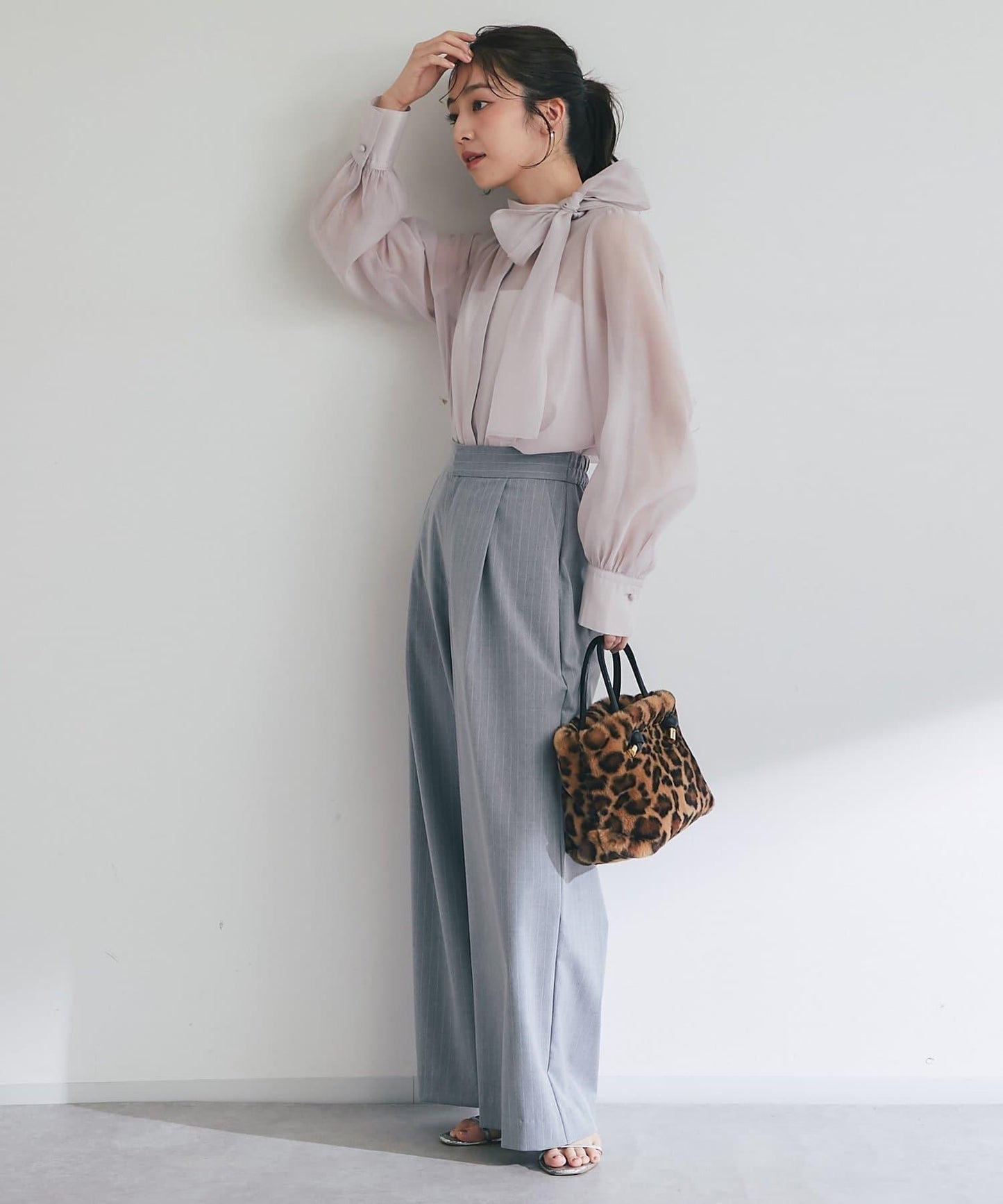 【可成套搭配・修飾美腿】條紋寬腿褲