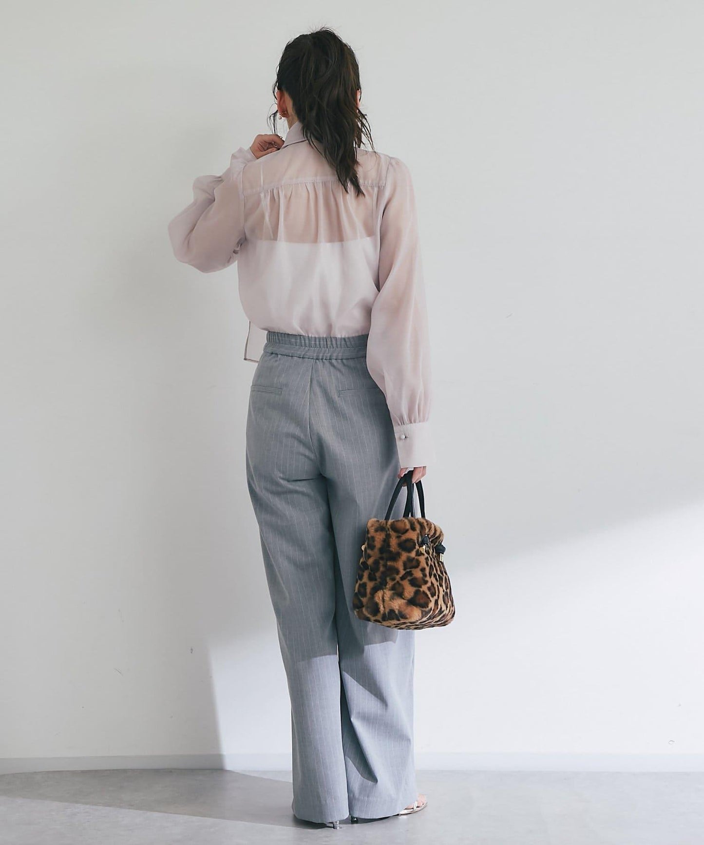 【可成套搭配・修飾美腿】條紋寬腿褲