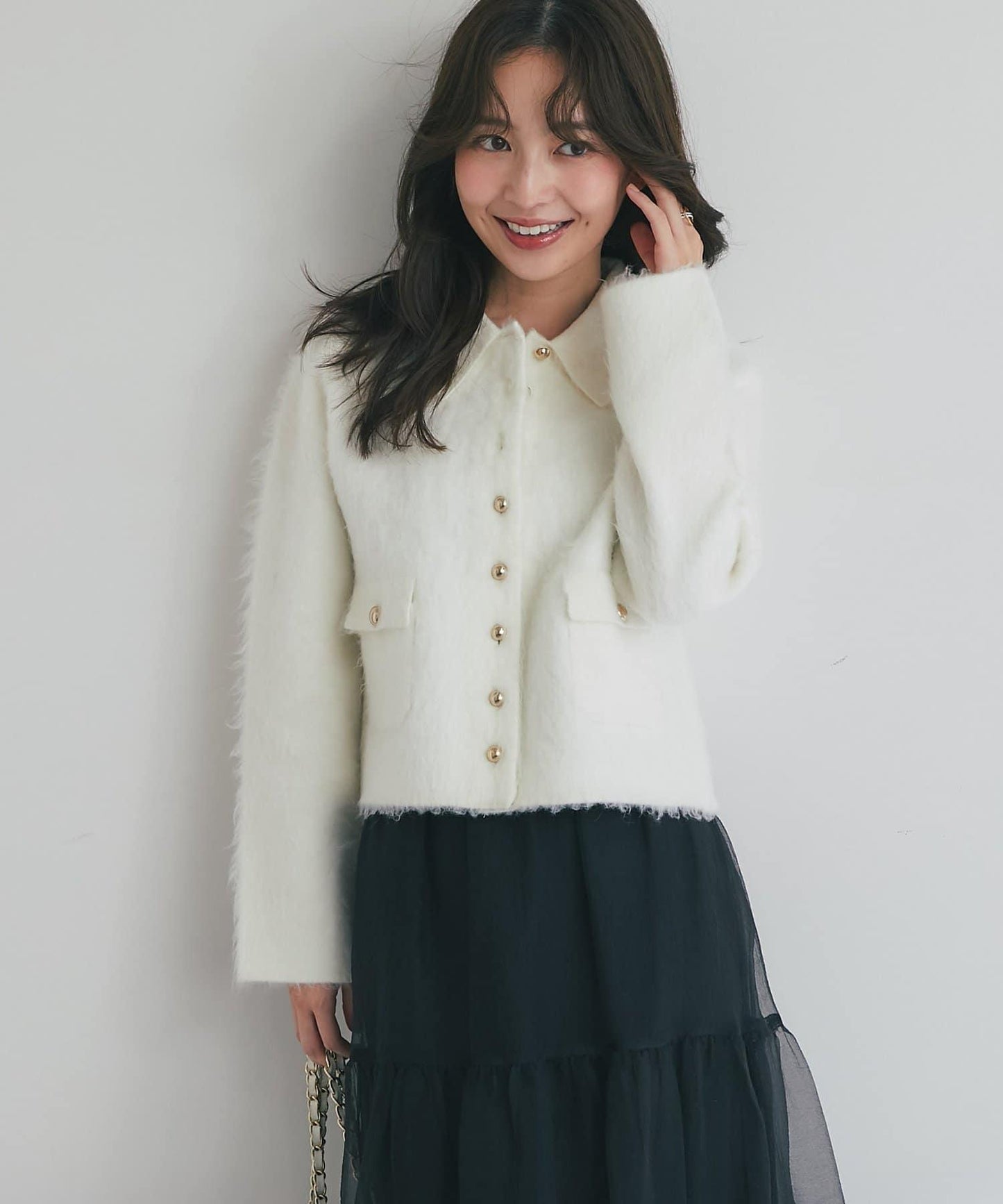 【ON・OFF兩用】帶領拼接針織夾克開衫