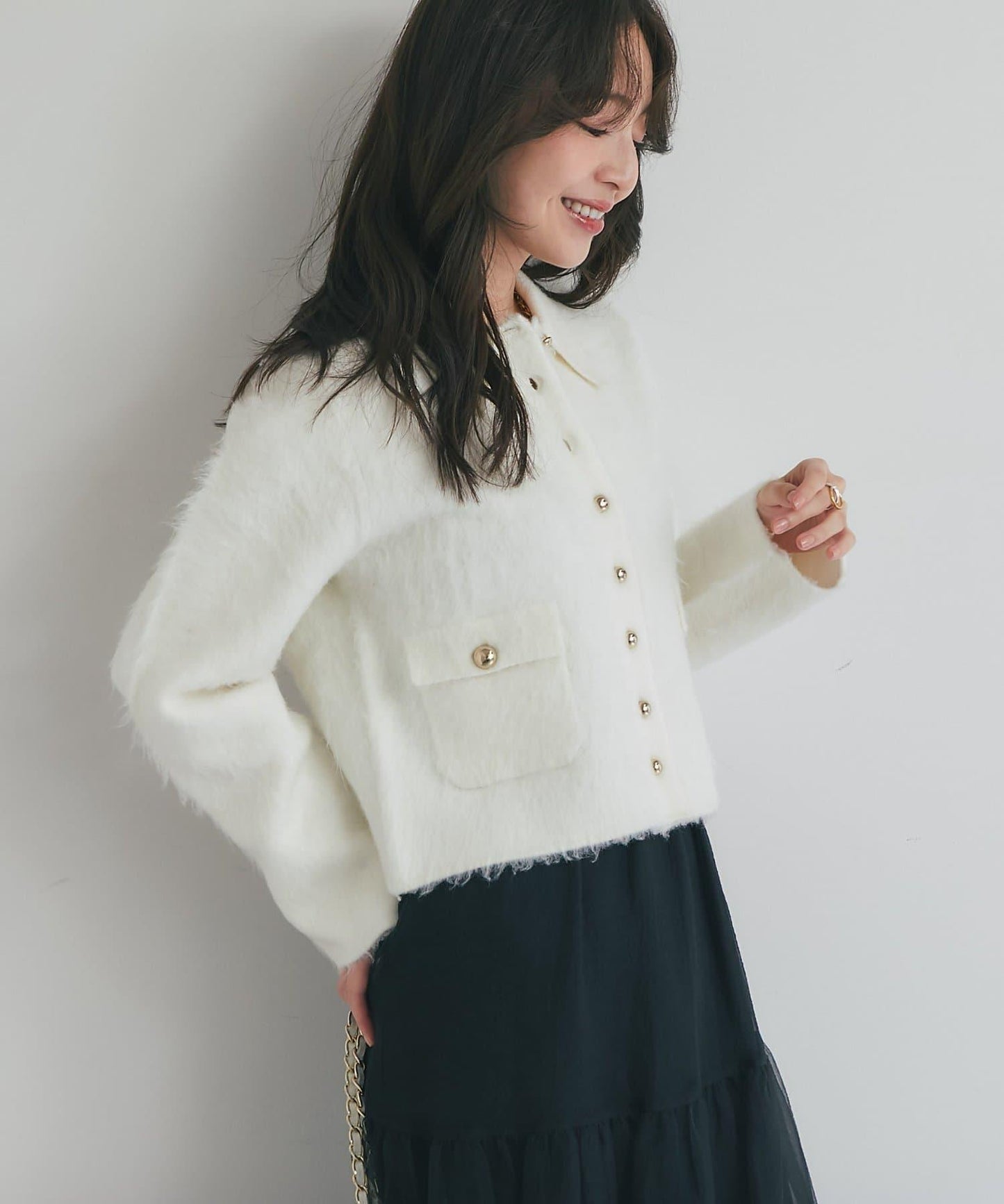 【ON・OFF兩用】帶領拼接針織夾克開衫