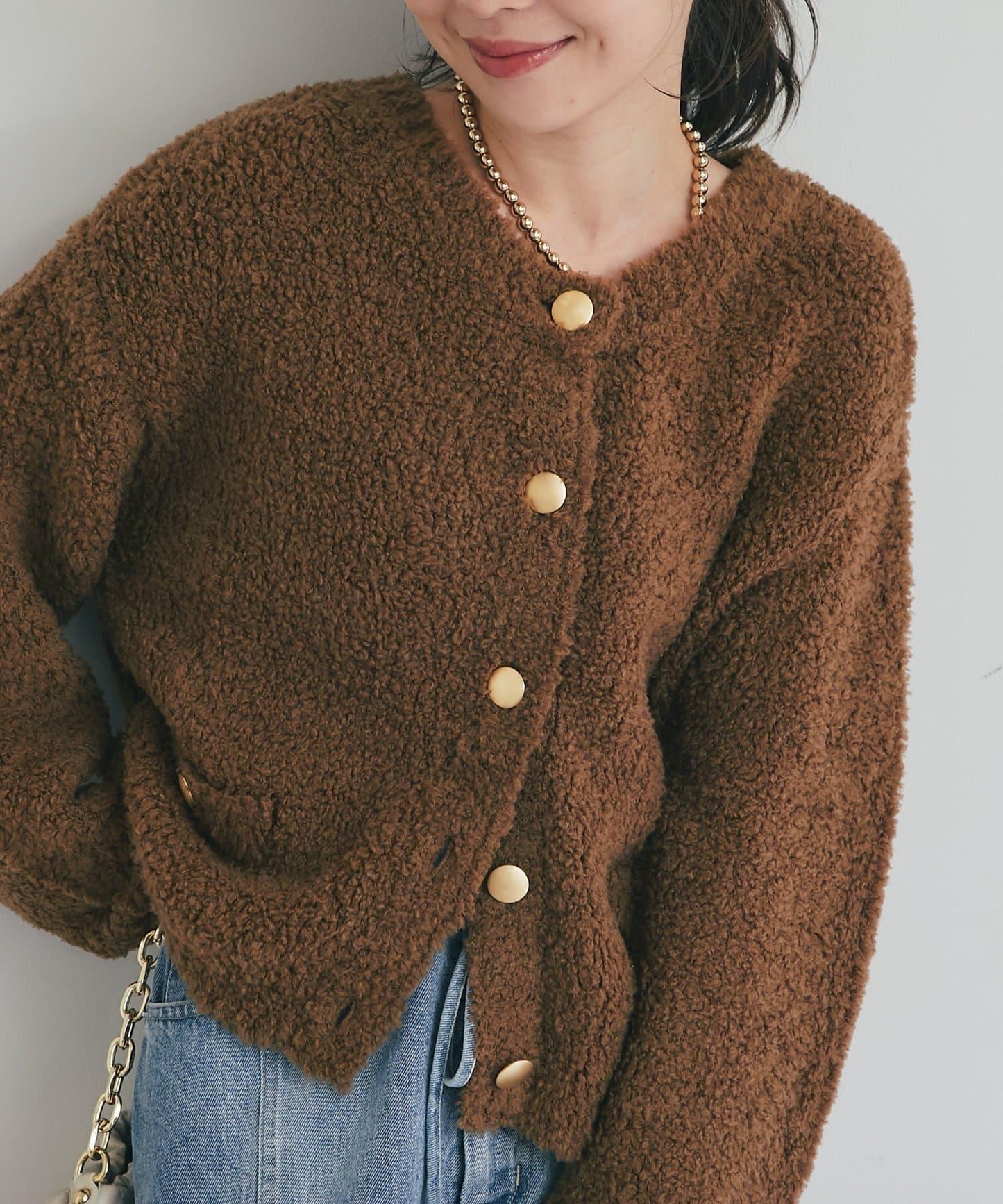 【適度休閒感】羊毛絨針織夾克開衫