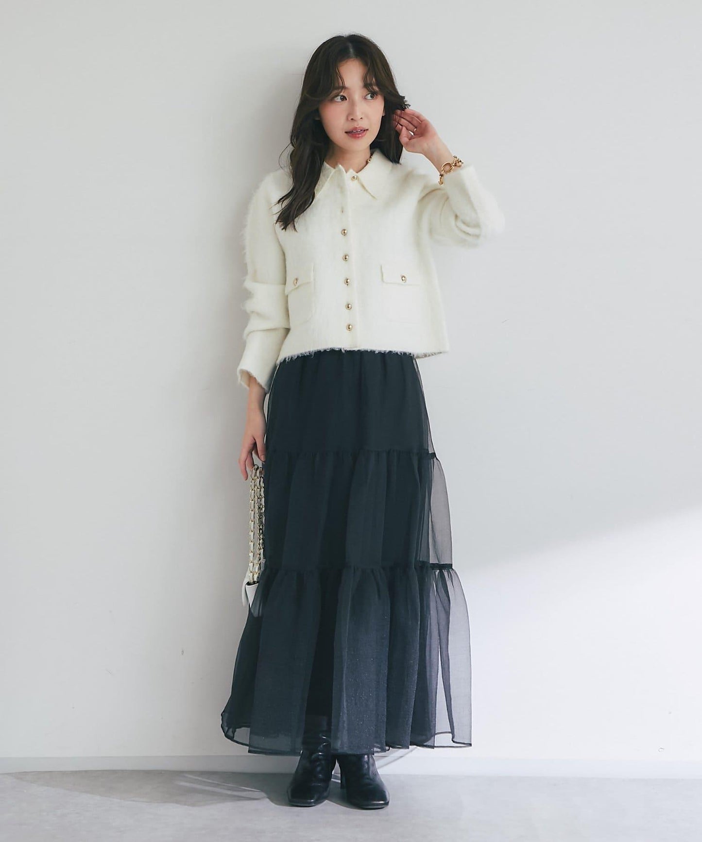 【ON・OFF兩用】帶領拼接針織夾克開衫