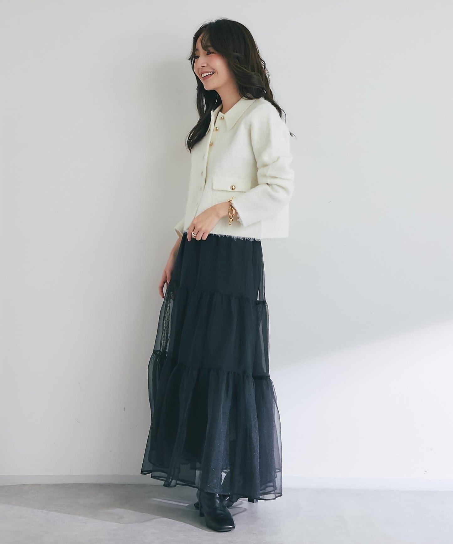 【ON・OFF兩用】帶領拼接針織夾克開衫