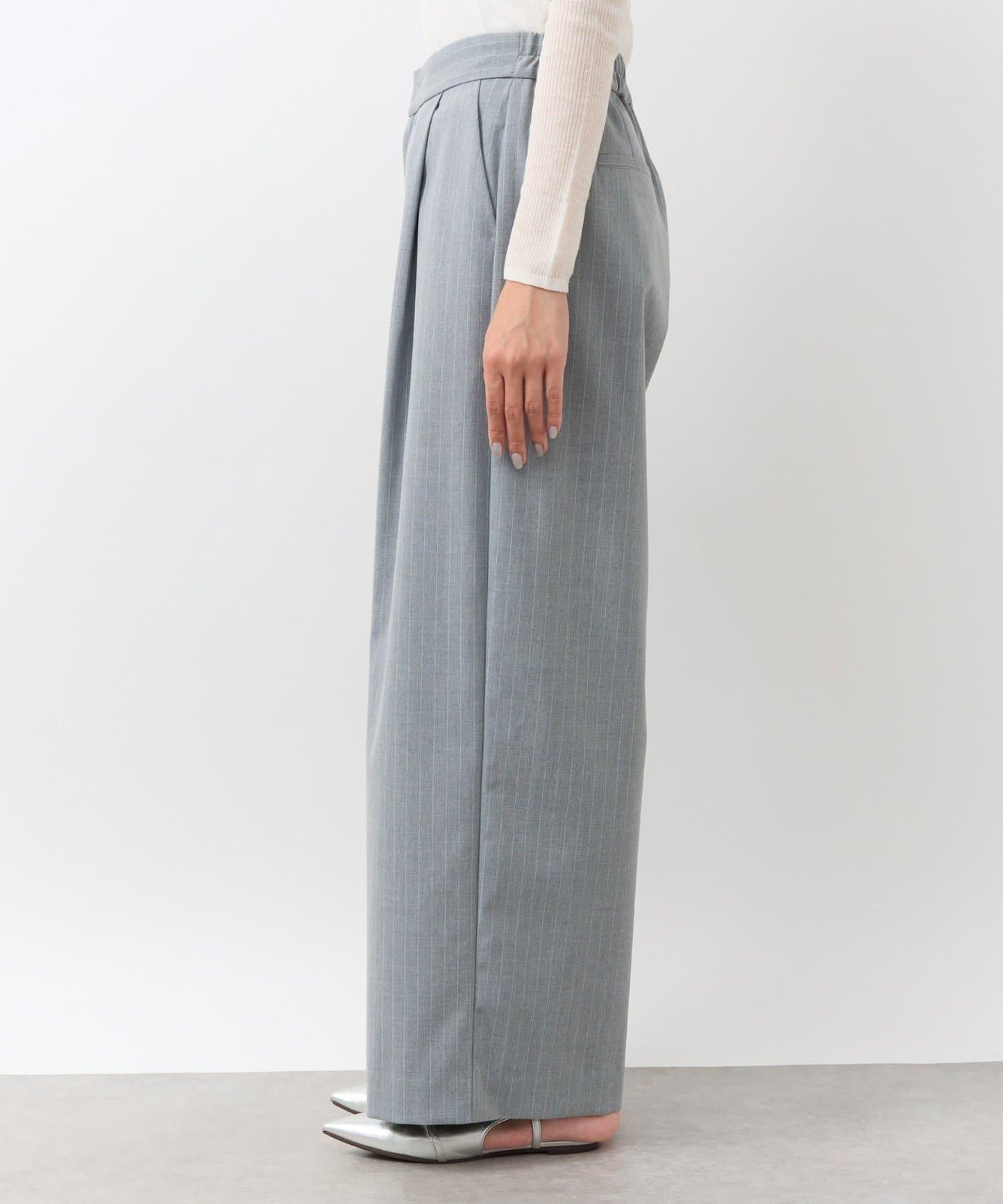 【可成套搭配・修飾美腿】條紋寬腿褲