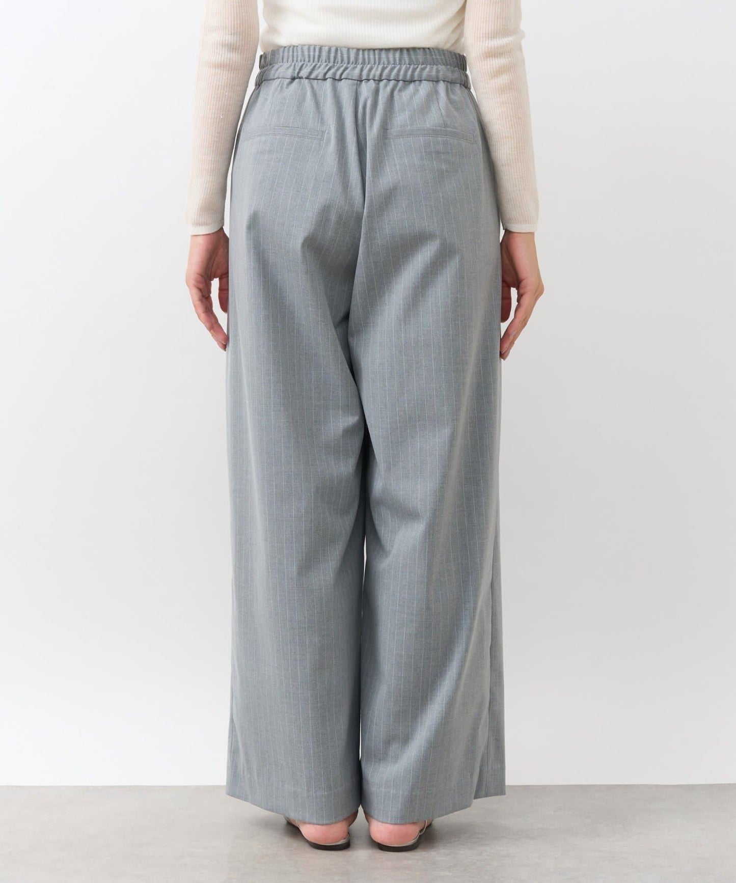 【可成套搭配・修飾美腿】條紋寬腿褲