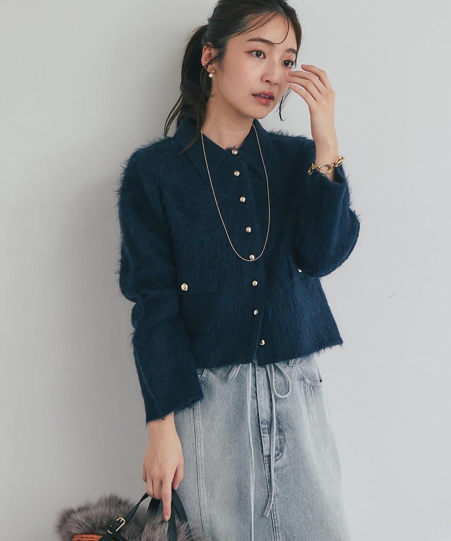 【ON・OFF兩用】帶領拼接針織夾克開衫