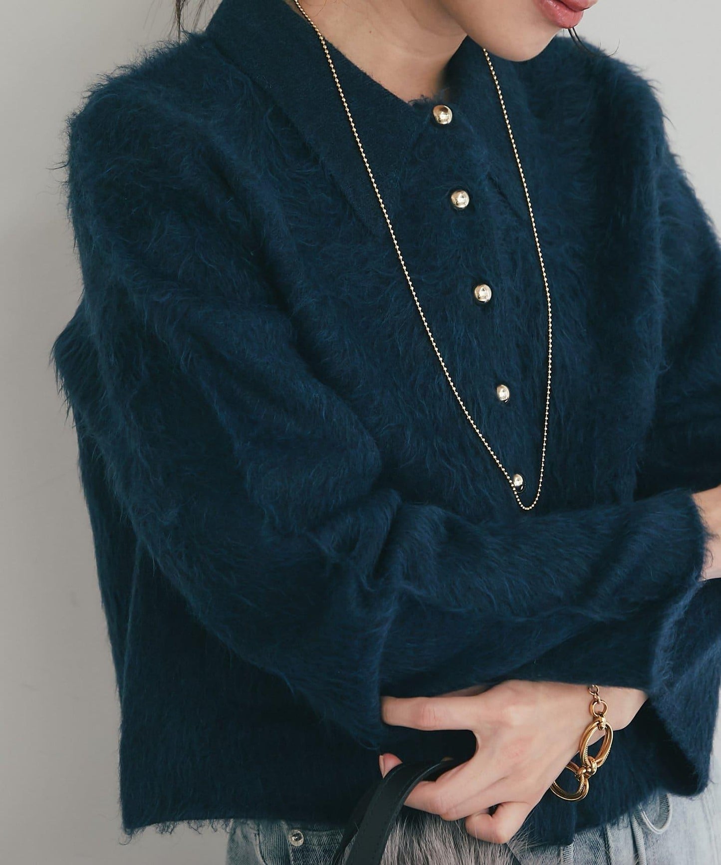 【ON・OFF兩用】帶領拼接針織夾克開衫