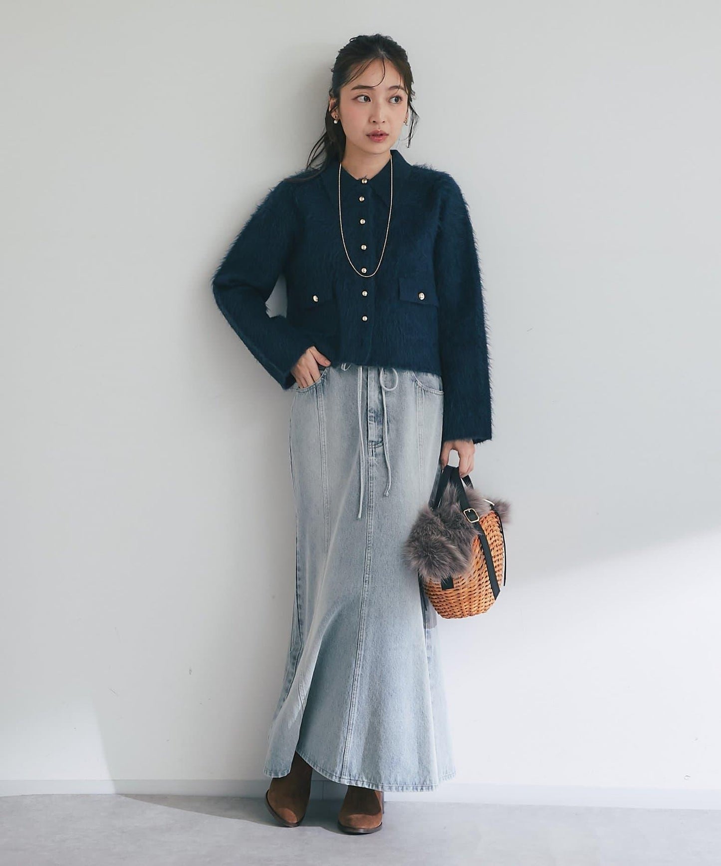 【ON・OFF兩用】帶領拼接針織夾克開衫