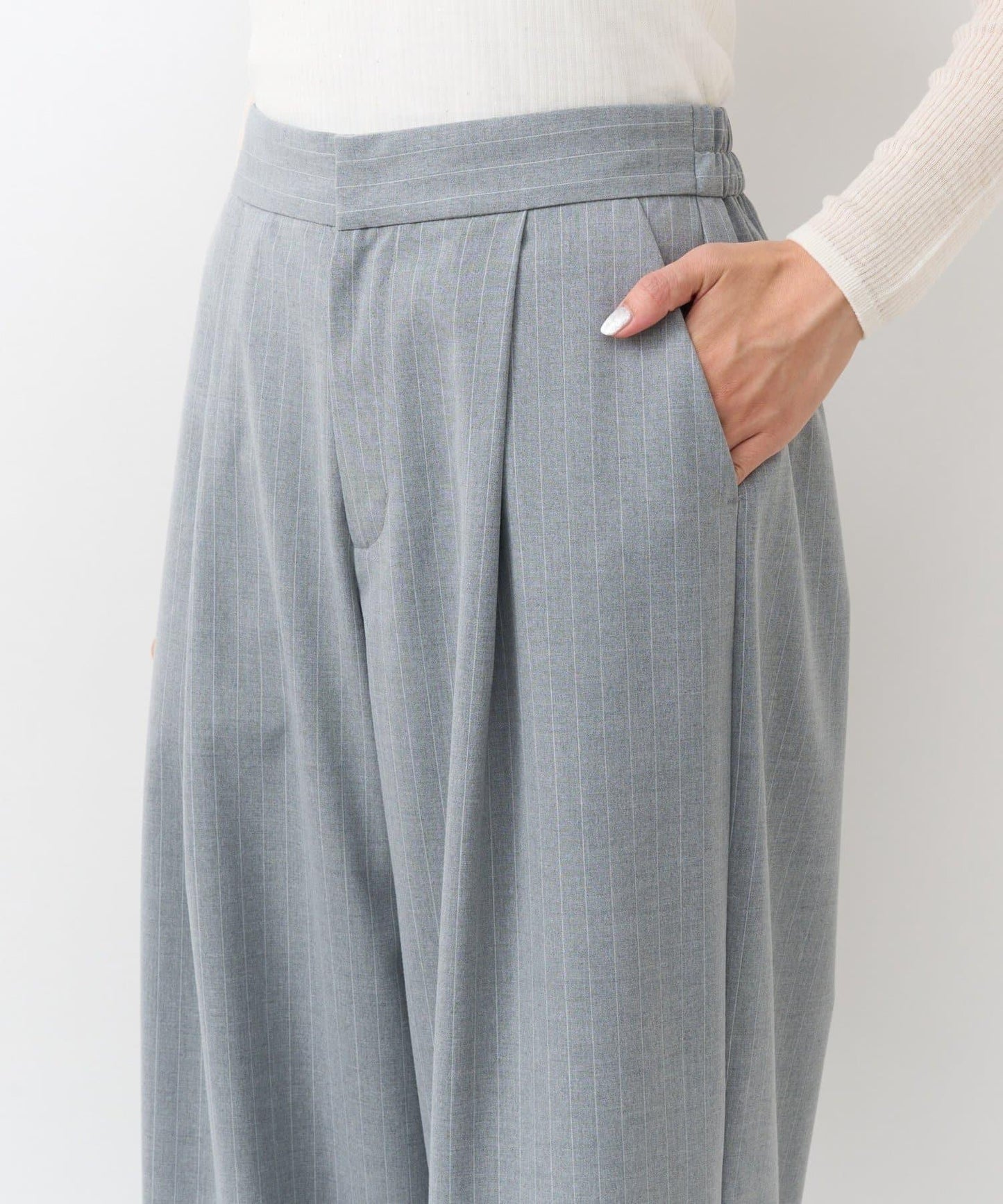 【可成套搭配・修飾美腿】條紋寬腿褲