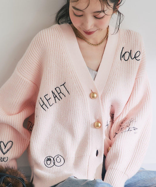 【大人玩趣】手寫風格標誌刺繡單面羅紋開衫