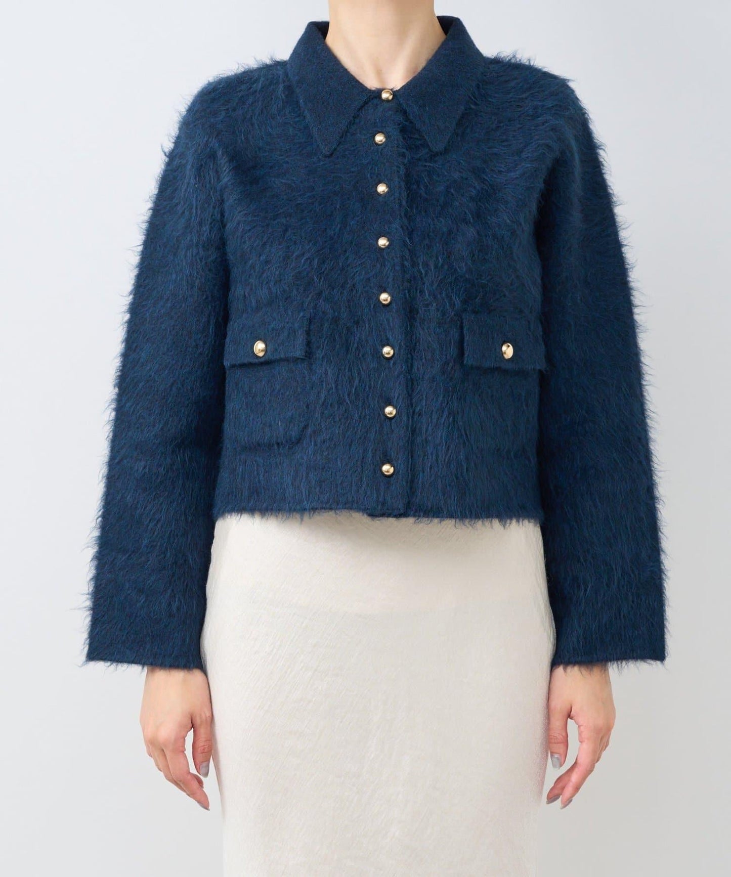 【ON・OFF兩用】帶領拼接針織夾克開衫