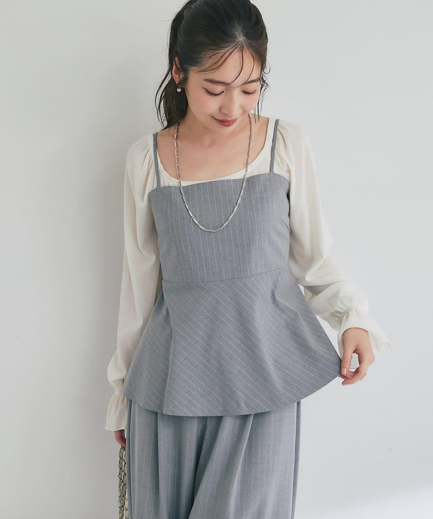 【可成套穿搭・顯瘦搭配】條紋後繫帶吊帶