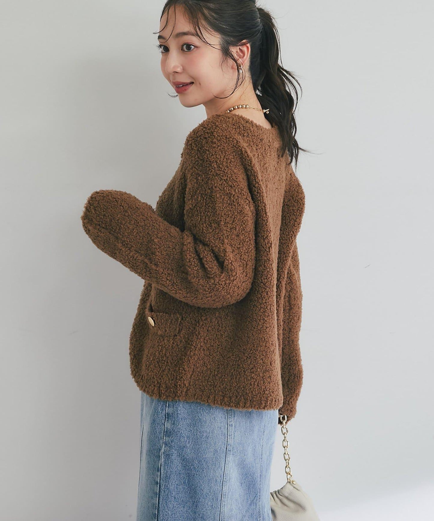 【適度休閒感】羊毛絨針織夾克開衫