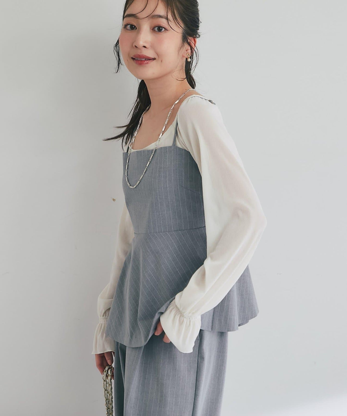 【可成套穿搭・顯瘦搭配】條紋後繫帶吊帶