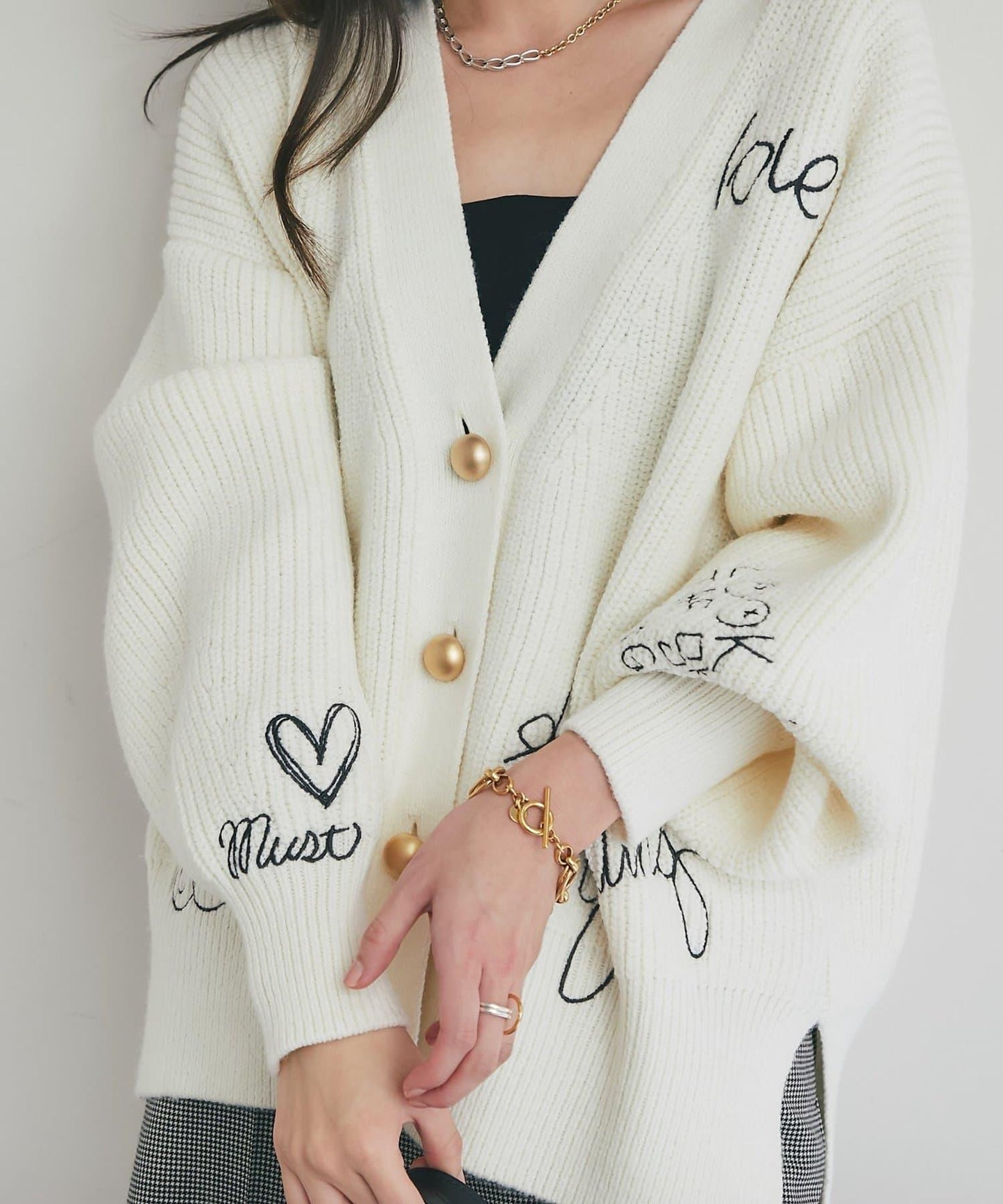 【大人玩趣】手寫風格標誌刺繡單面羅紋開衫