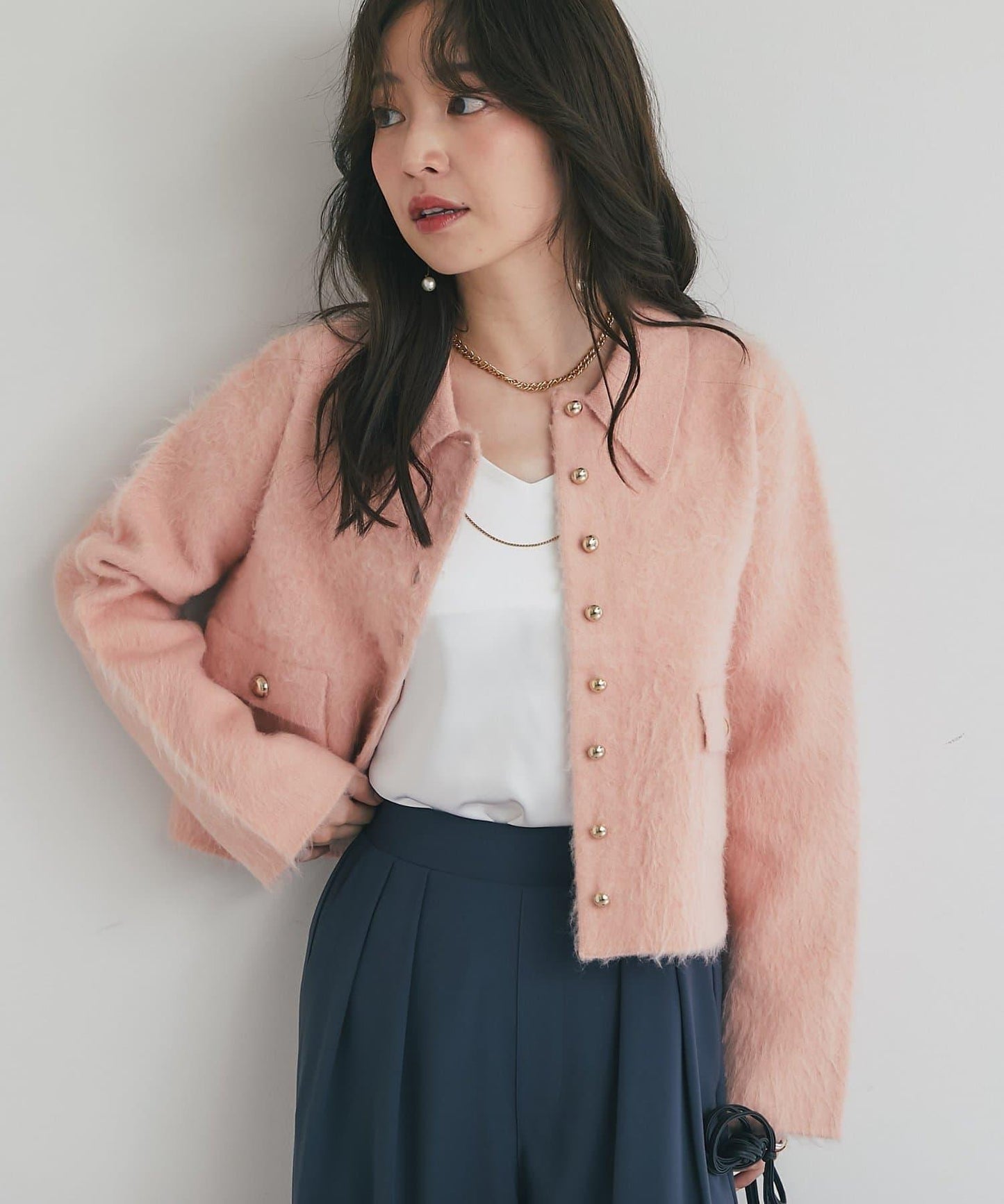 【ON・OFF兩用】帶領拼接針織夾克開衫