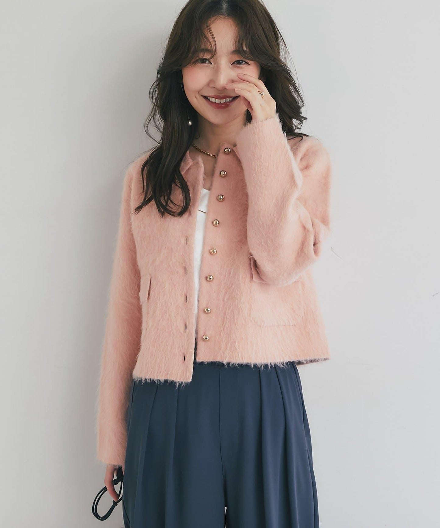 【ON・OFF兩用】帶領拼接針織夾克開衫