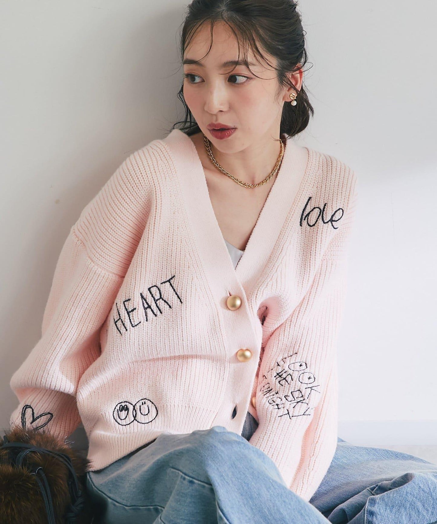 【大人玩趣】手寫風格標誌刺繡單面羅紋開衫