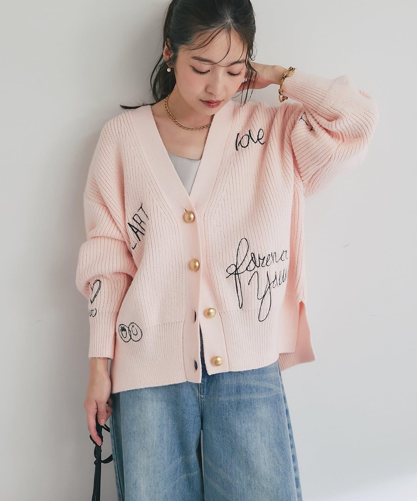 【大人玩趣】手寫風格標誌刺繡單面羅紋開衫