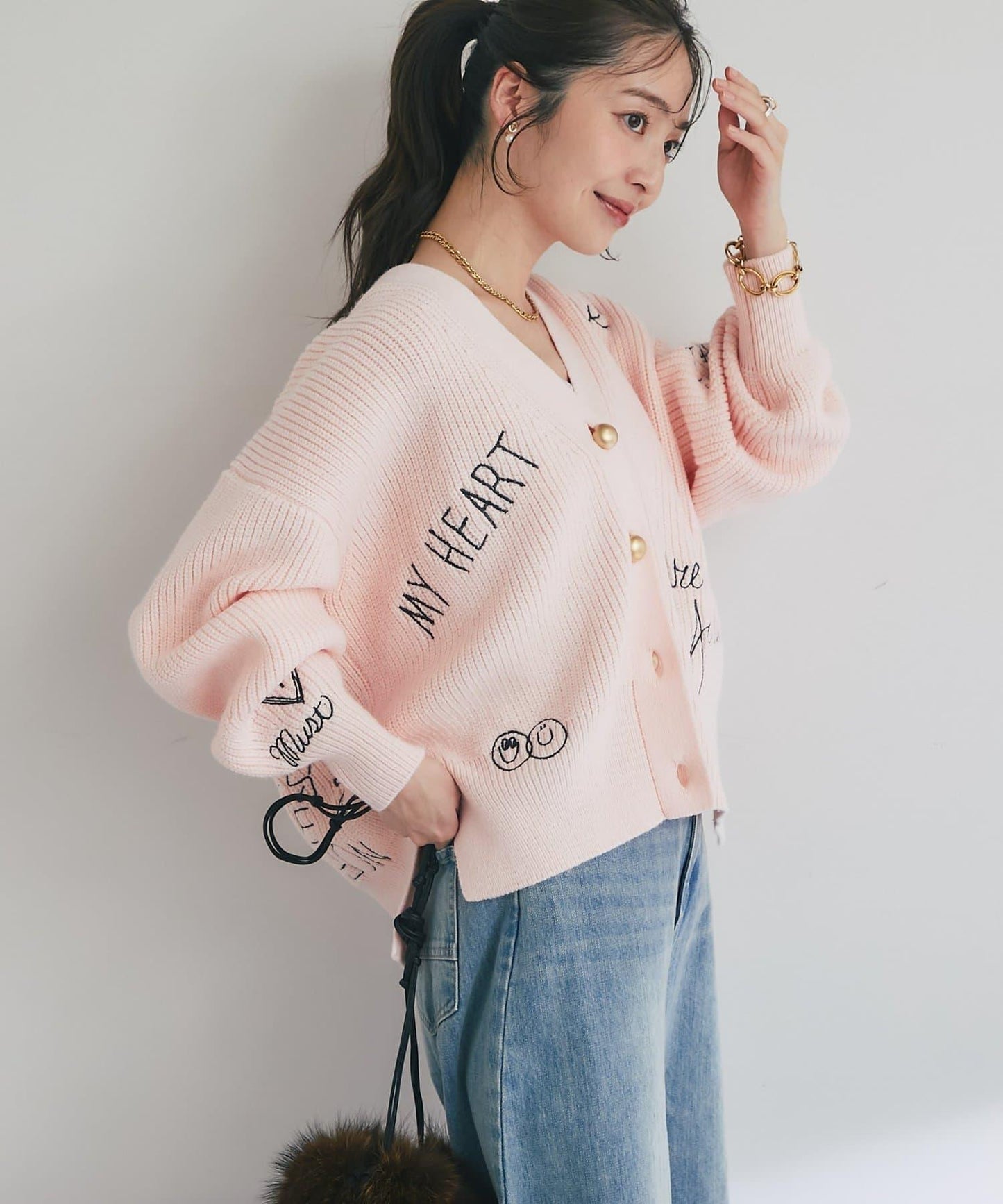 【大人玩趣】手寫風格標誌刺繡單面羅紋開衫