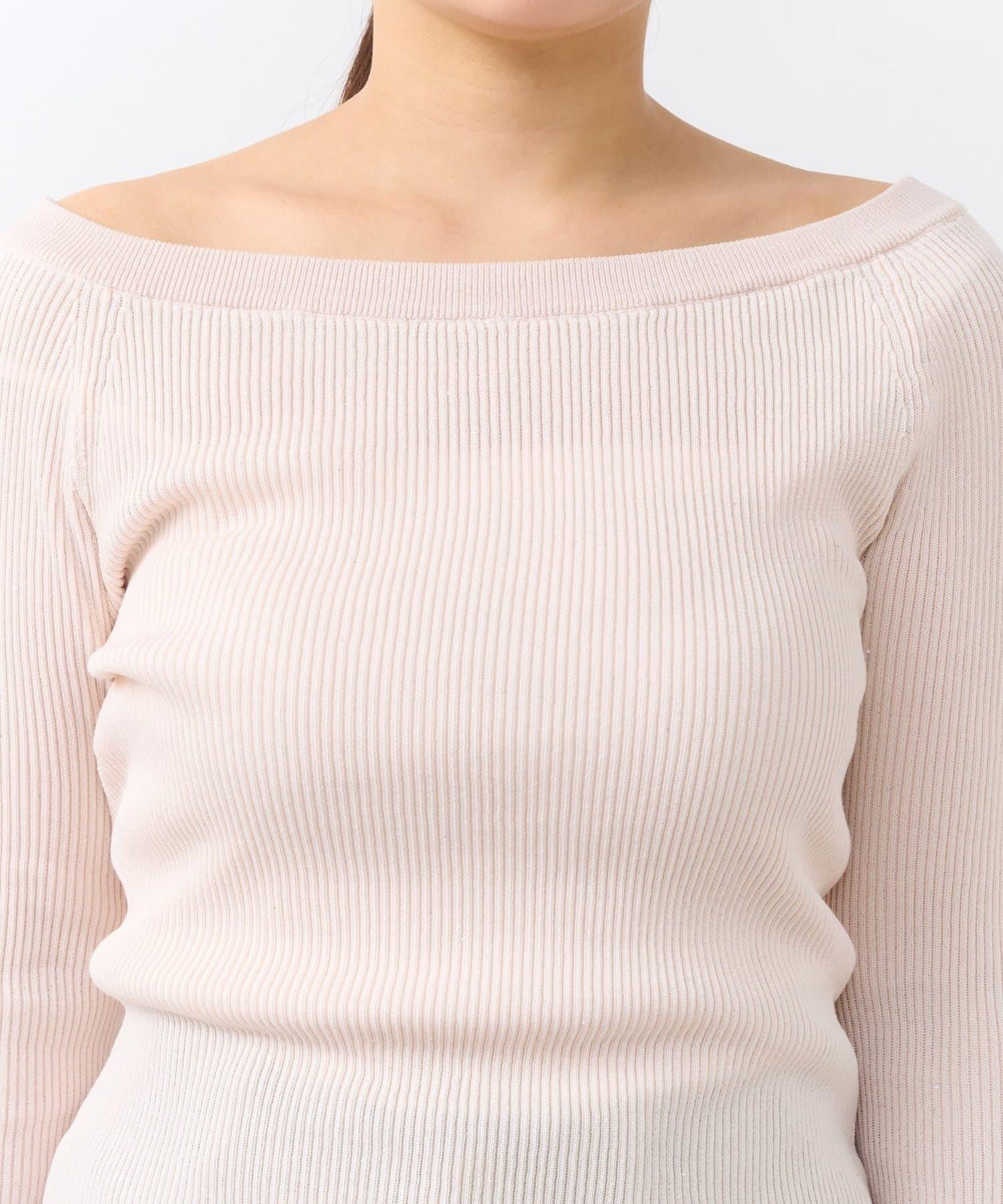 【百搭顯瘦】亮片羅紋一字肩八分袖針織衫