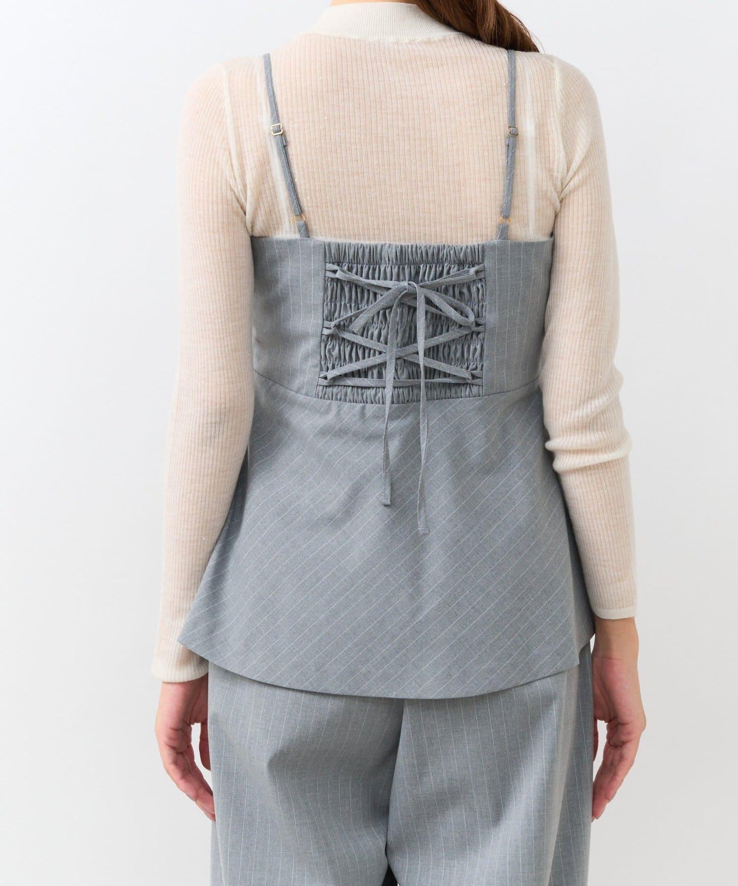 【可成套穿搭・顯瘦搭配】條紋後繫帶吊帶