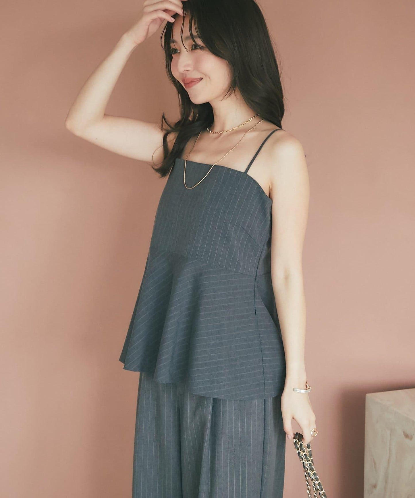 【可成套穿搭・顯瘦搭配】條紋後繫帶吊帶