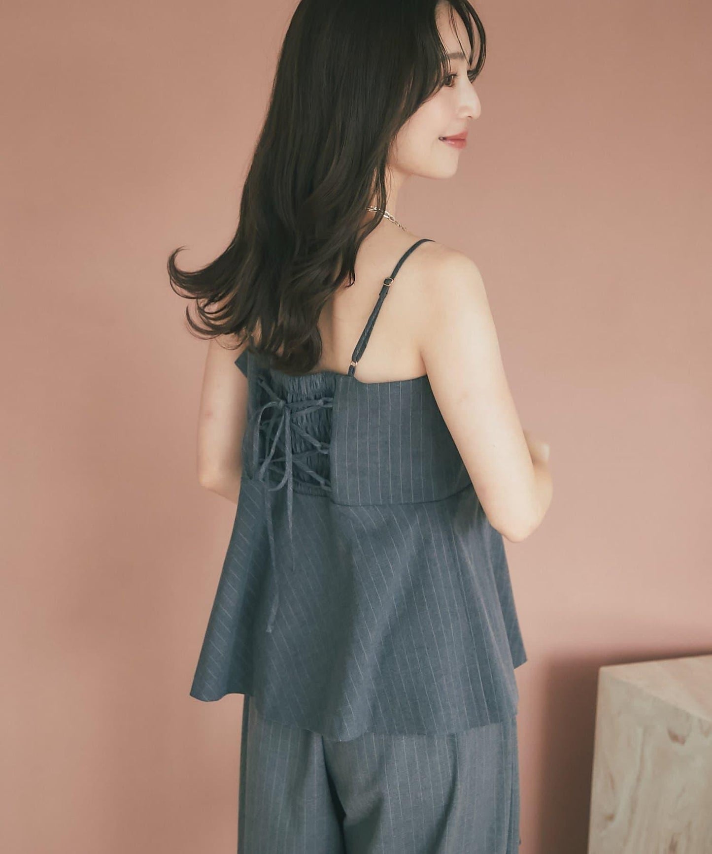 【可成套穿搭・顯瘦搭配】條紋後繫帶吊帶