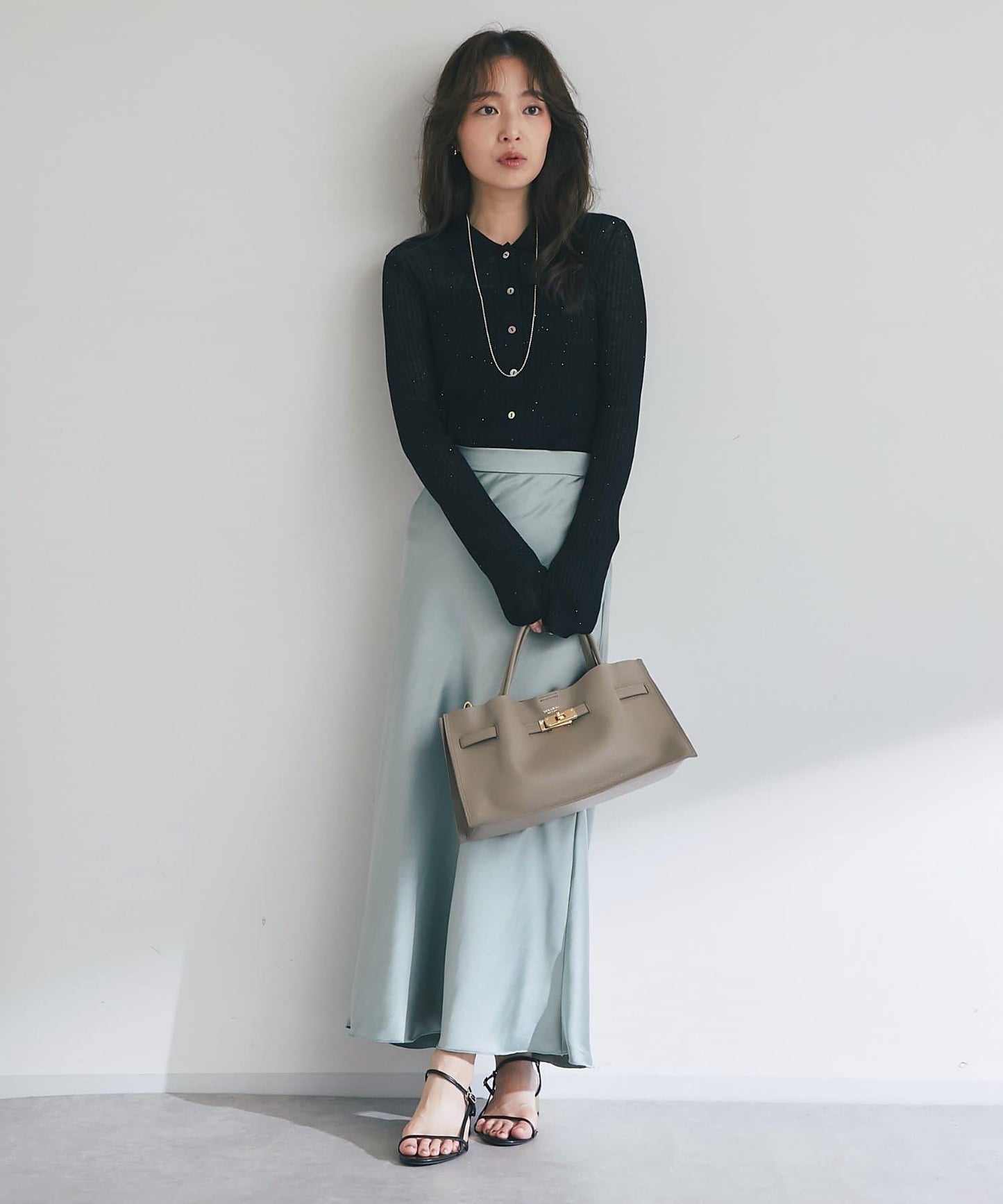 【成熟感透視針織衫】透視亮片翻領羅紋針織衫