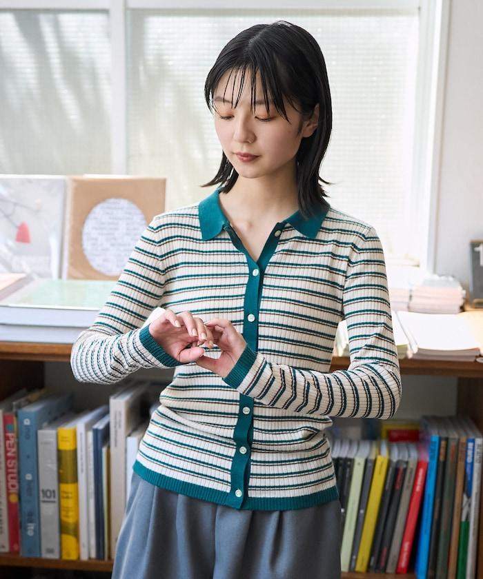 可水洗多色條紋針織POLO衫