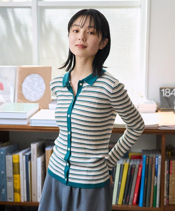 可水洗多色條紋針織POLO衫