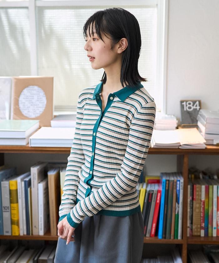 可水洗多色條紋針織POLO衫